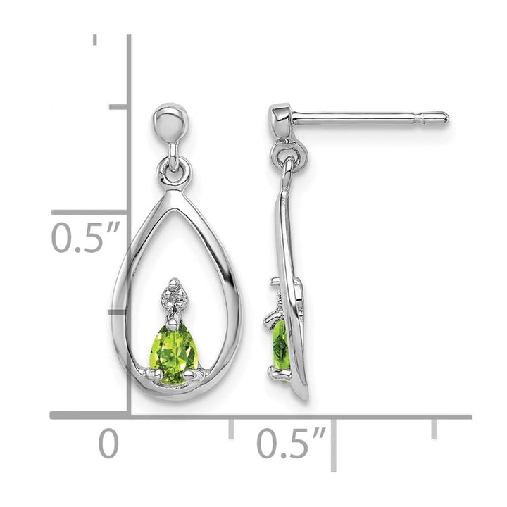 Sterling Silver Pear Peridot and Diamond Post Earrings, view 4 of 4