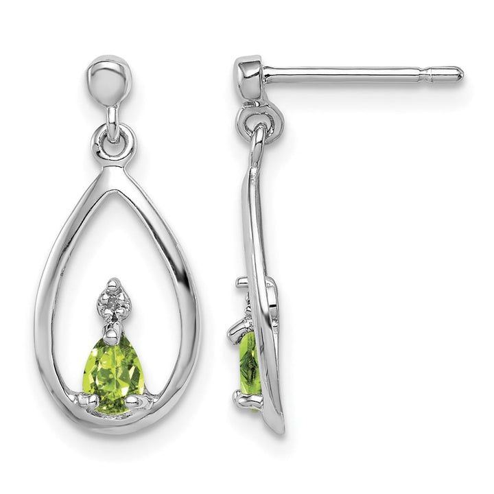 Sterling Silver Pear Peridot and Diamond Post Earrings, view 1 of 4