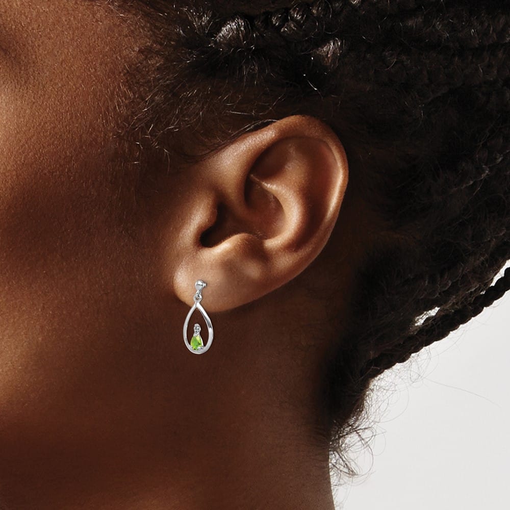 Sterling Silver Pear Peridot and Diamond Post Earrings, view 3 of 4