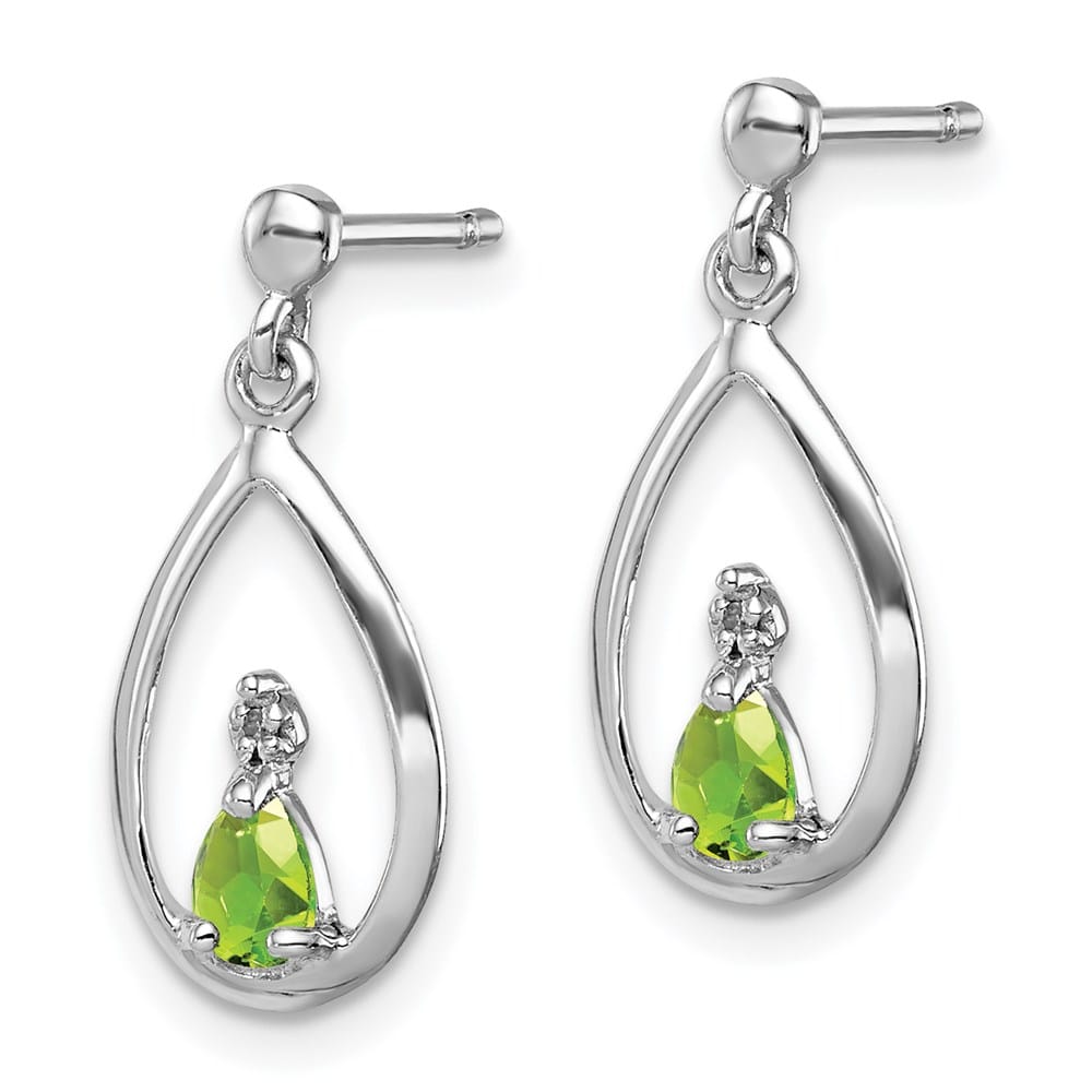 Sterling Silver Pear Peridot and Diamond Post Earrings, view 2 of 4