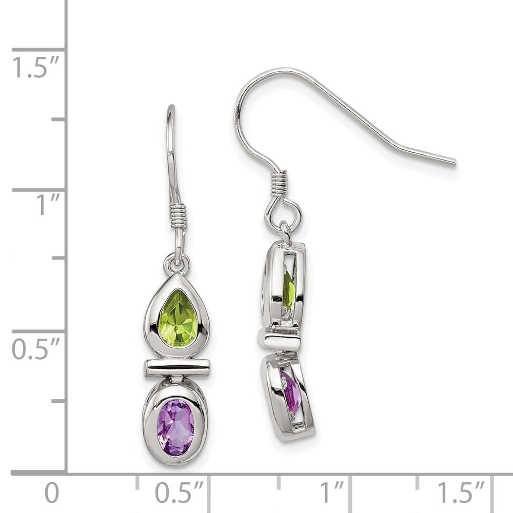 Sterling Silver Peridot and Amethyst Dangle Earrings, view 4 of 4