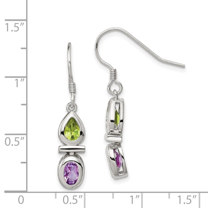 Sterling Silver Peridot and Amethyst Dangle Earrings, view 4 of 4