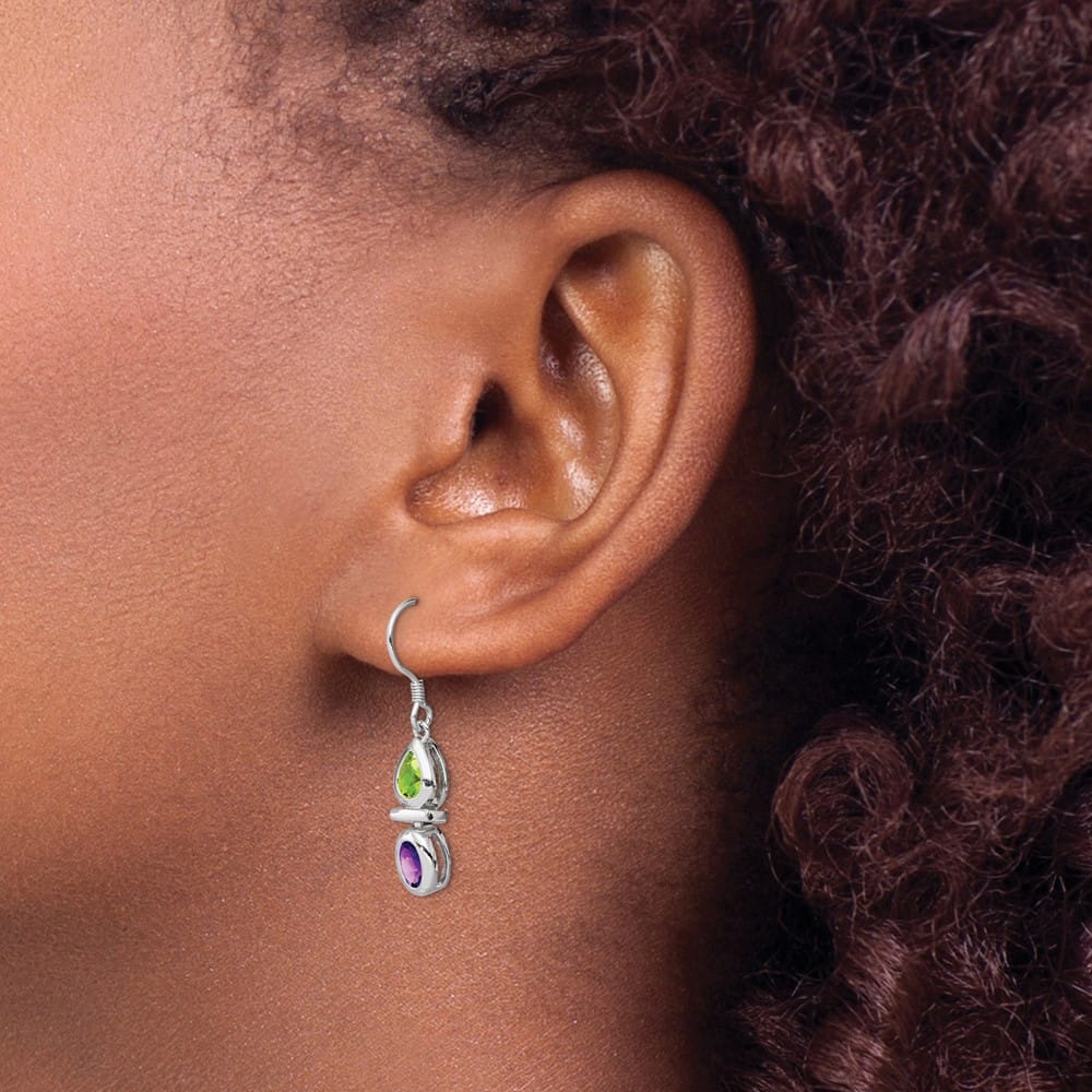 Sterling Silver Peridot and Amethyst Dangle Earrings, view 3 of 4