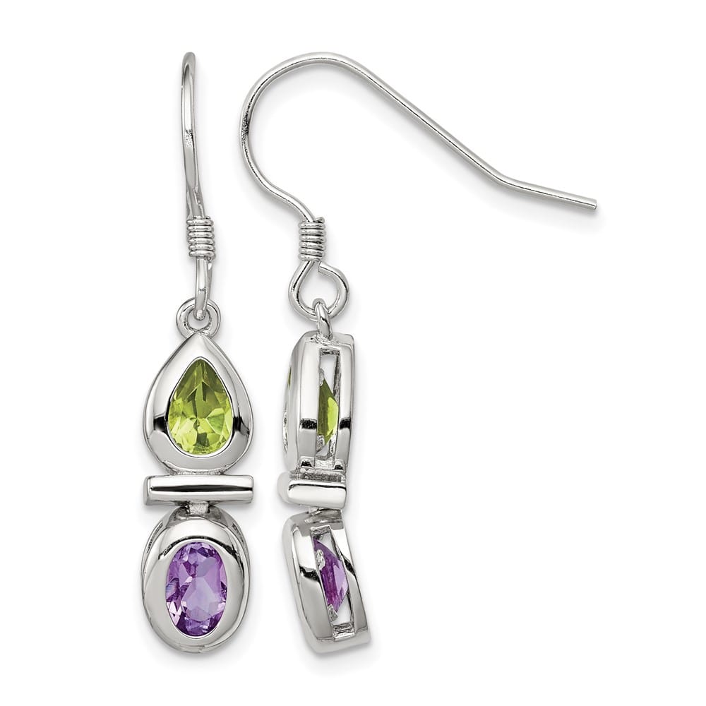 Sterling Silver Peridot and Amethyst Dangle Earrings, view 1 of 4