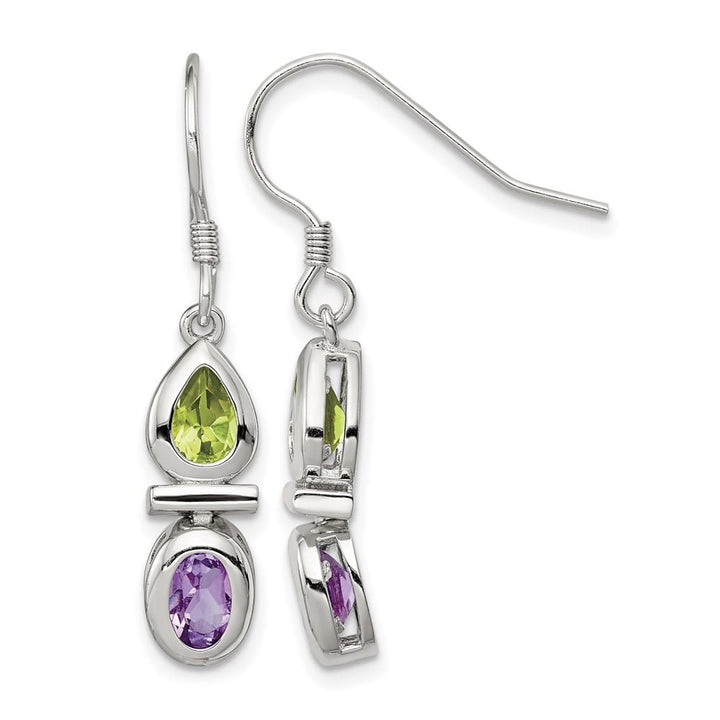 Sterling Silver Peridot and Amethyst Dangle Earrings, view 1 of 4