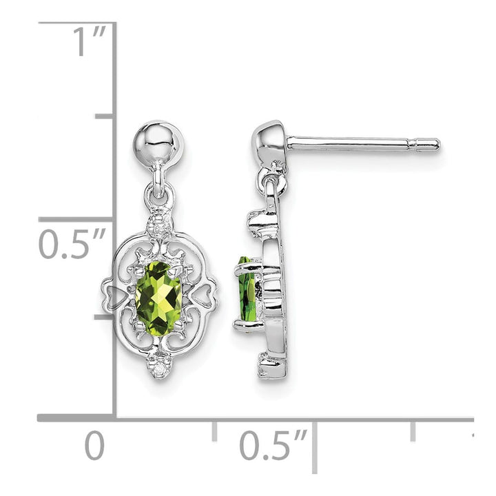 Sterling Silver Peridot and Diamond Post 16 x 7 mm Earrings, view 4 of 4