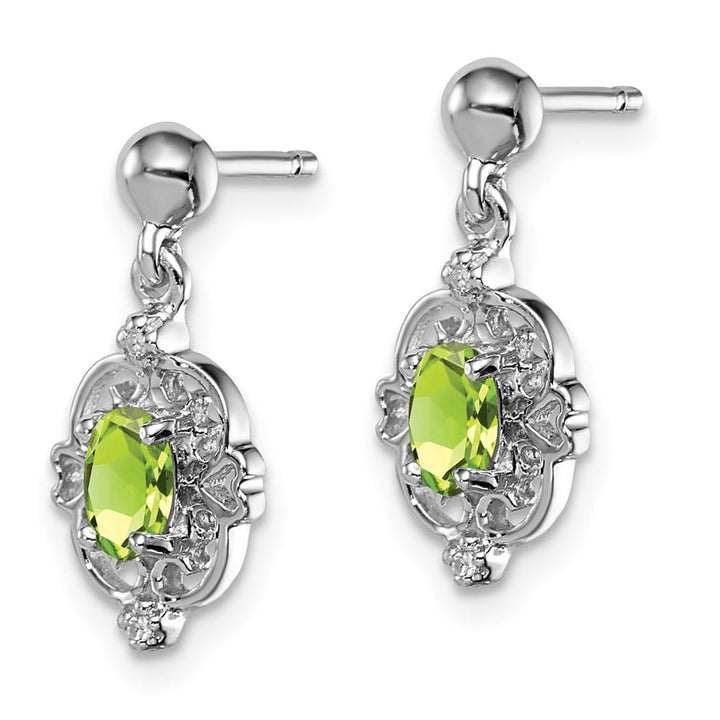 Sterling Silver Peridot and Diamond Post 16 x 7 mm Earrings, view 2 of 4