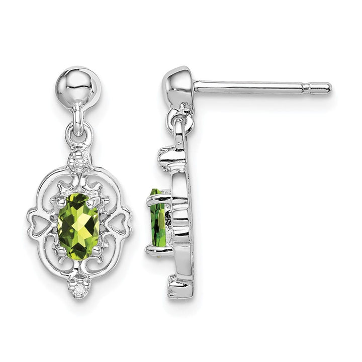 Sterling Silver Peridot and Diamond Post 16 x 7 mm Earrings, view 1 of 4