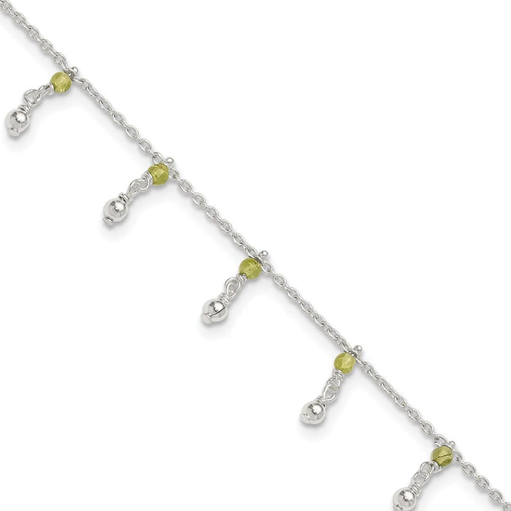 Sterling Silver Peridot Beads Anklet — .925 sterling silver, 9 inches long, 1 mm wide, spring ring clasp, 3.33 g