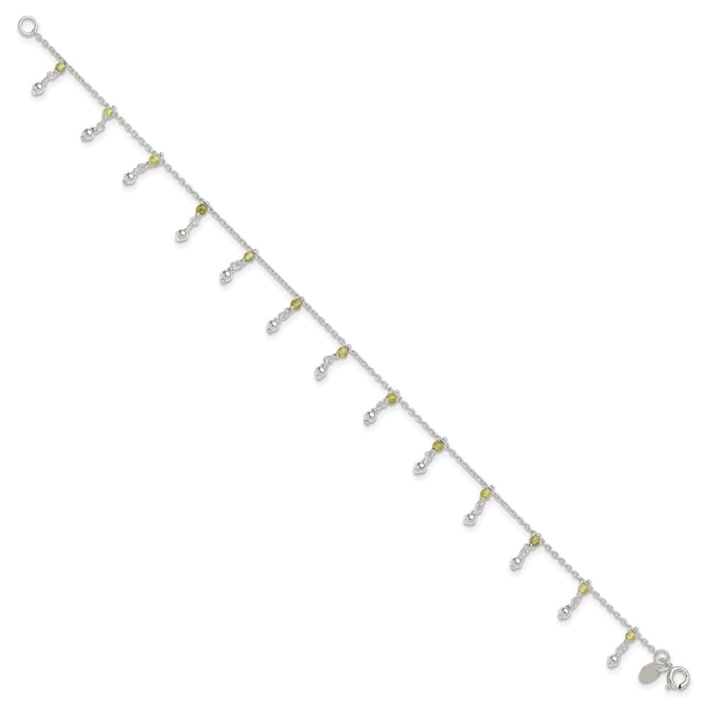 Sterling Silver Peridot Beads Anklet