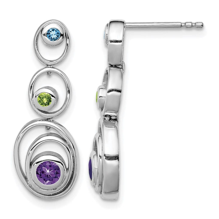 Sterling Silver Peridot Blue Topaz and Amethyst Earrings, view 1 of 4