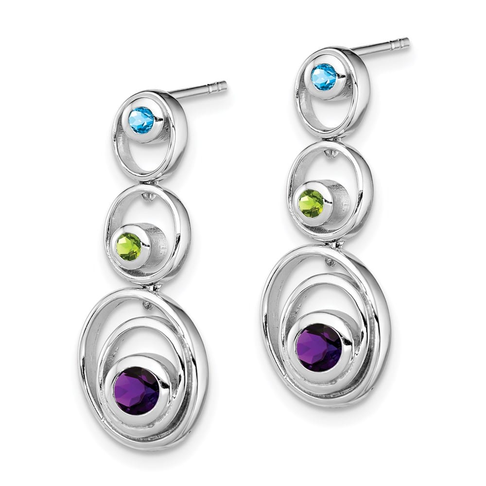 Sterling Silver Peridot Blue Topaz and Amethyst Earrings, view 2 of 4