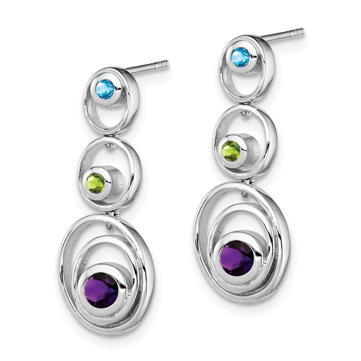 Sterling Silver Peridot Blue Topaz and Amethyst Earrings, view 2 of 4