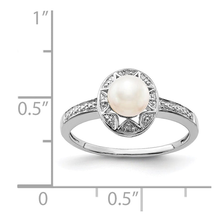 Sterling Silver Petal Halo Diamond and Cultured Pearl 6.0-6.5 mm Ring