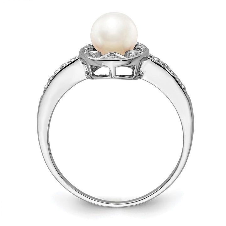 Sterling Silver Petal Halo Diamond and Cultured Pearl 6.0-6.5 mm Ring