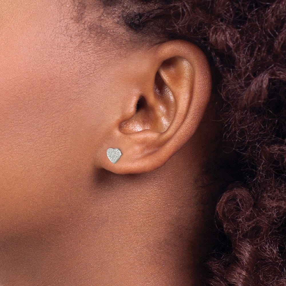 Sterling Silver Petite CZ Heart Post Earrings
