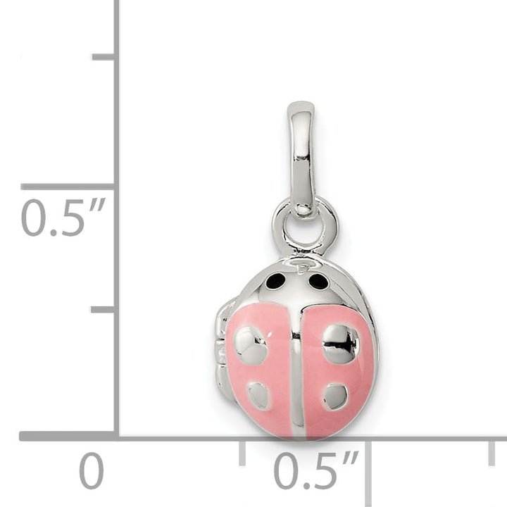 Sterling Silver Pink and Black Enameled Ladybug Locket Petite Pendant