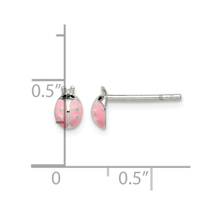 Sterling Silver Pink and Black Enameled Ladybug Petite Post Earrings