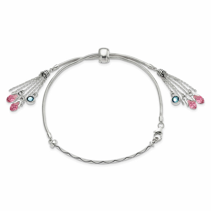 Sterling Silver Pink and Blue Crystal Adjustable Bolo Bracelet