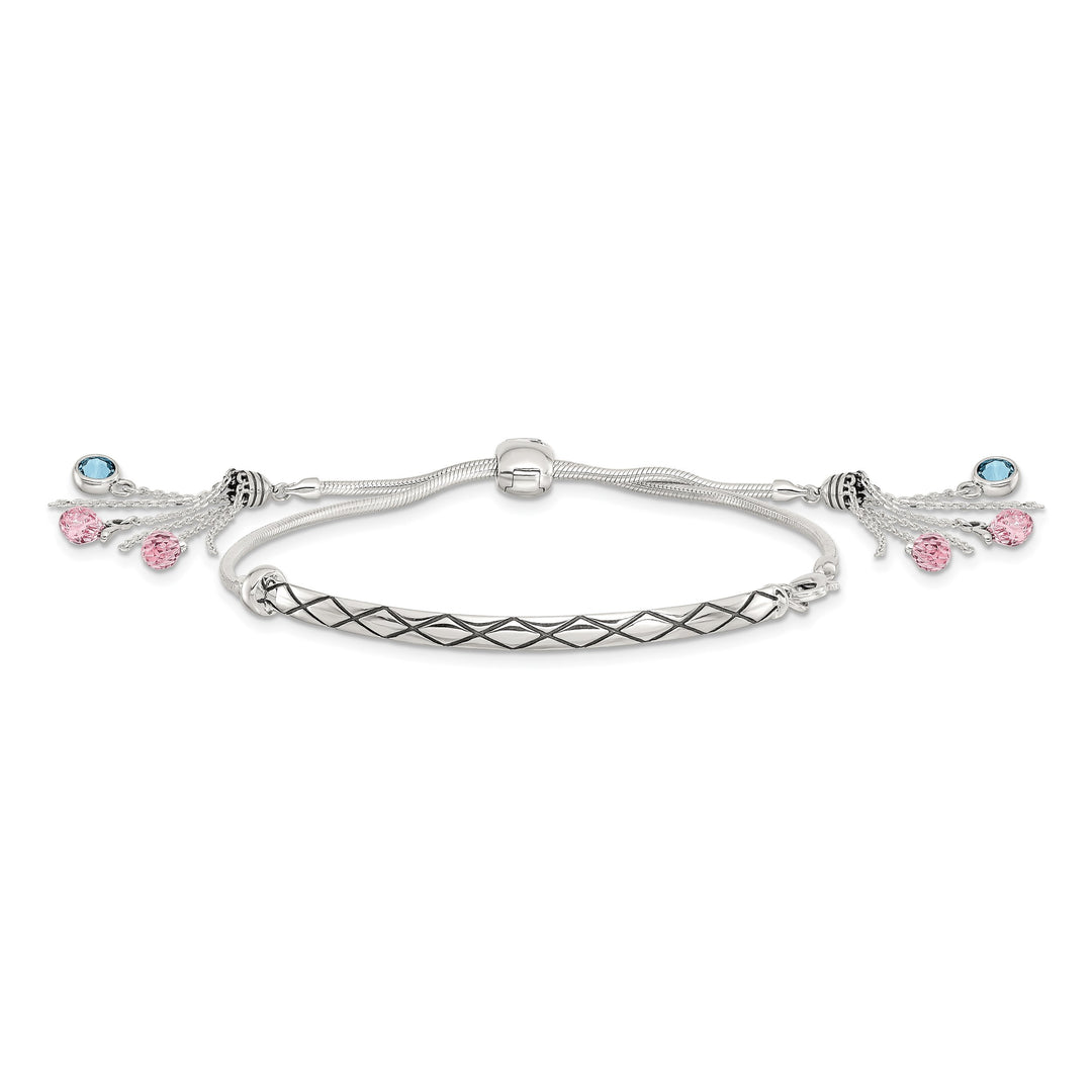 Sterling Silver Pink and Blue Crystal Adjustable Bolo Bracelet