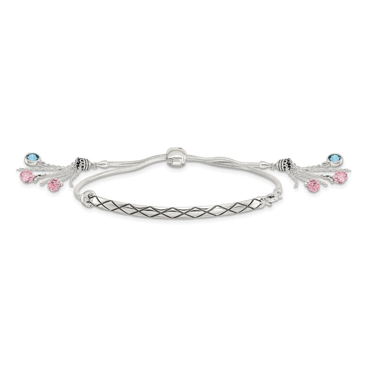 Sterling Silver Pink and Blue Crystal Adjustable Bolo Bracelet
