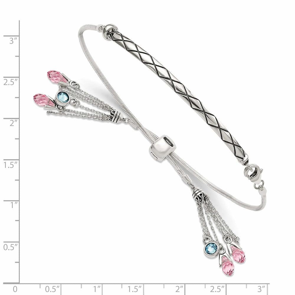 Sterling Silver Pink and Blue Crystal Adjustable Bolo Bracelet