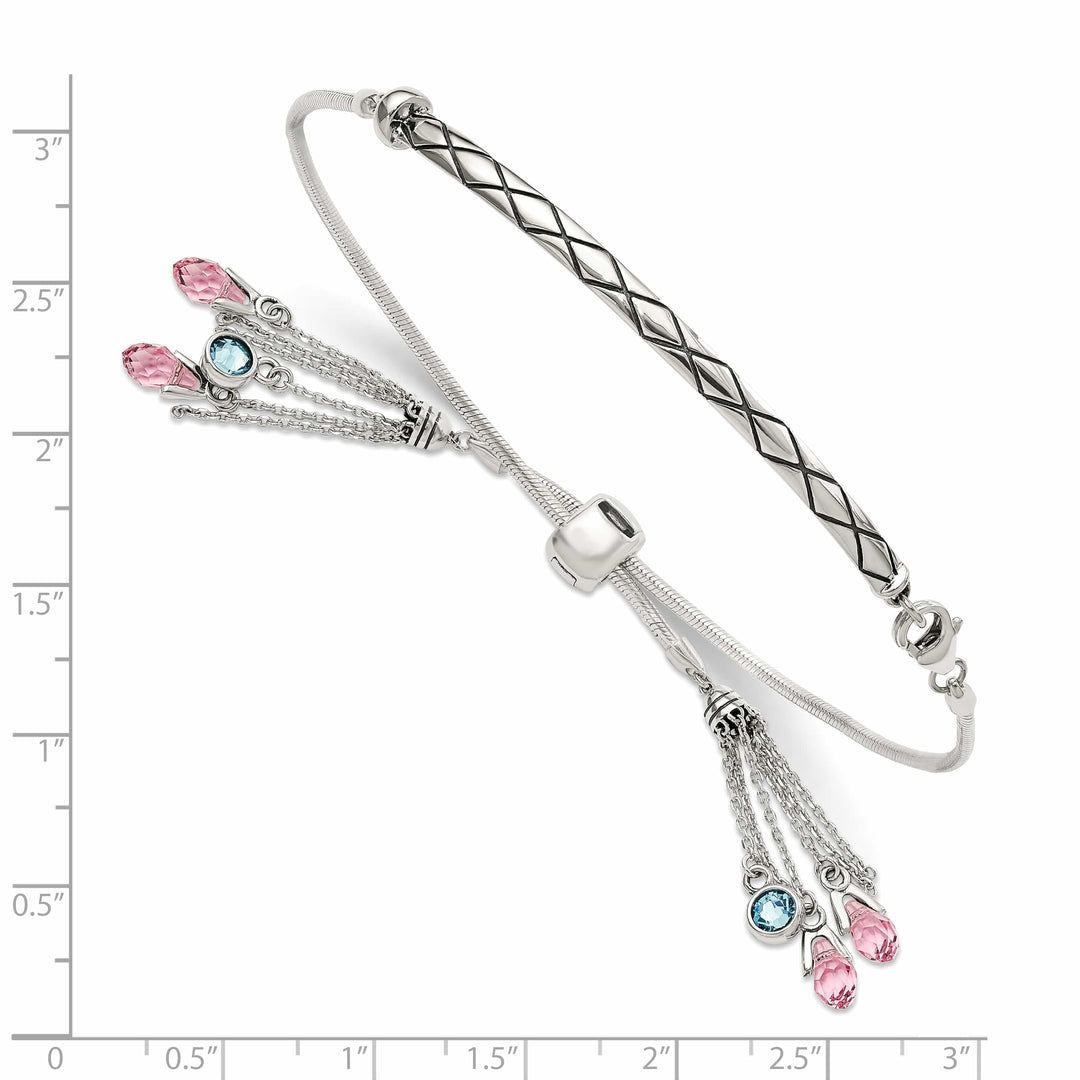 Sterling Silver Pink and Blue Crystal Adjustable Bolo Bracelet