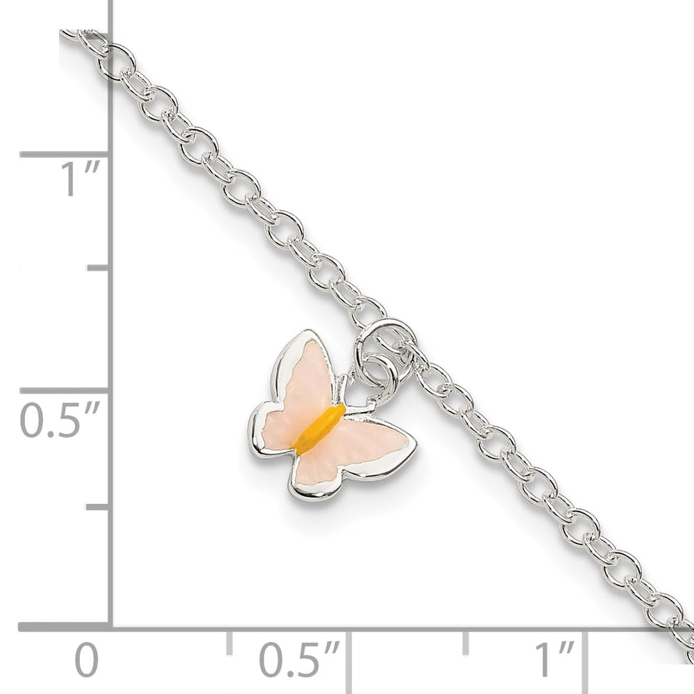 Sterling Silver Pink and Orange Enamel Butterfly 5.5 Inch Bracelet