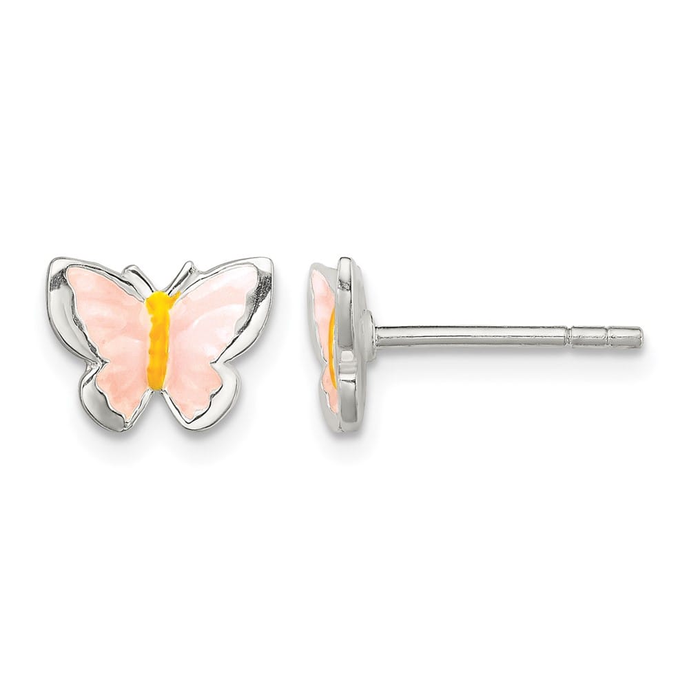 Sterling Silver Pink and Orange Enameled Butterfly Post Earrings