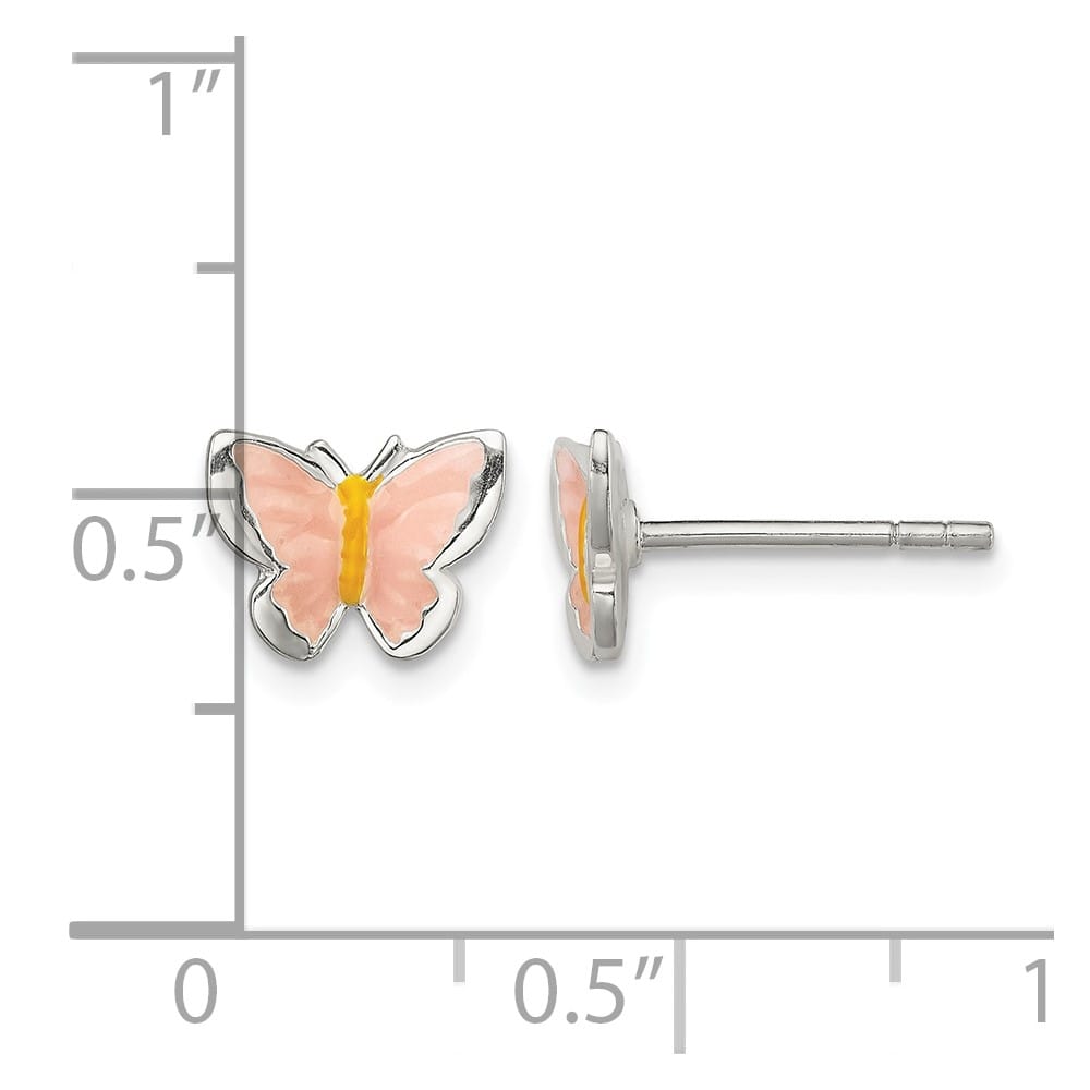 Sterling Silver Pink and Orange Enameled Butterfly Post Earrings