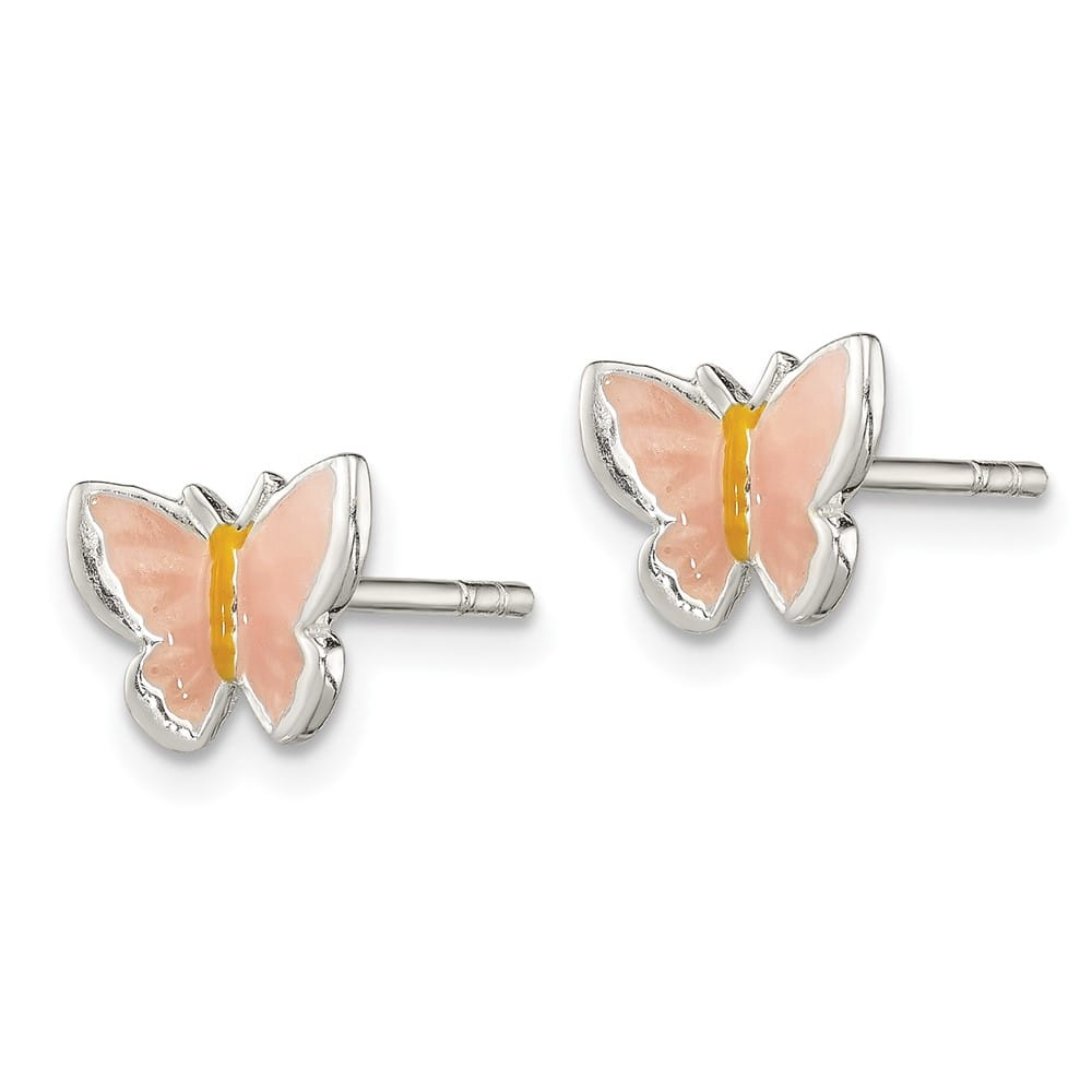Sterling Silver Pink and Orange Enameled Butterfly Post Earrings