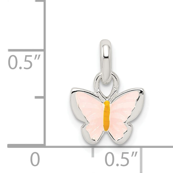Sterling Silver Pink and Orange Enameled Petite Butterfly Pendant