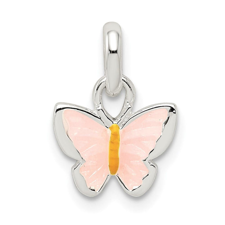 Sterling Silver Pink and Orange Enameled Petite Butterfly Pendant