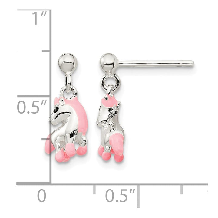 Sterling Silver Pink & Black Enameled Horse Post Dangle Earrings