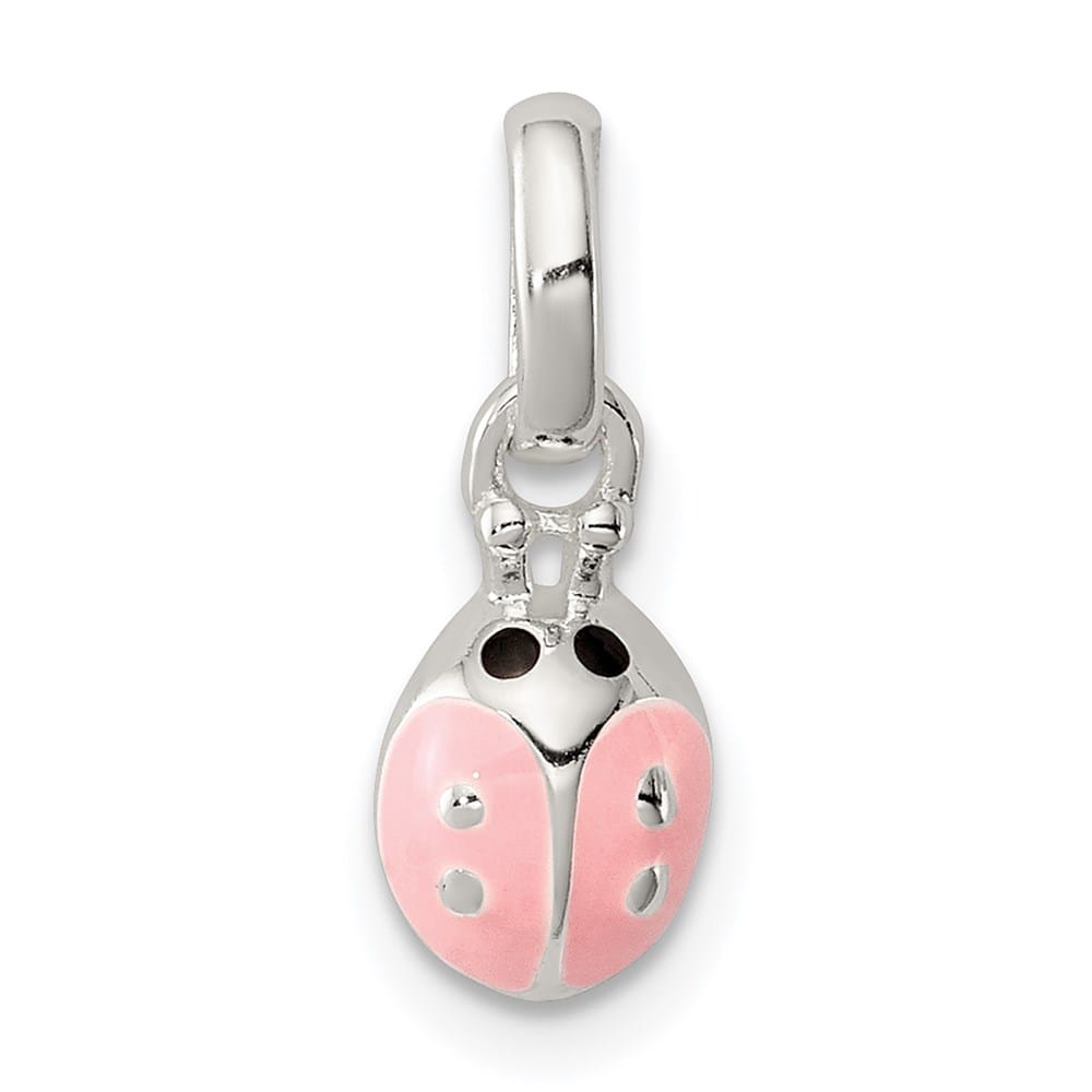 Sterling Silver Pink & Black Enameled Ladybug Children's Pendant