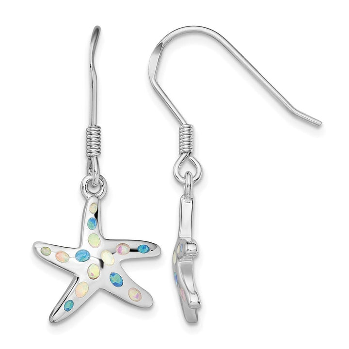 Sterling Silver Pink/Blue Created Opal Starfish Earrings, view 1 of 4