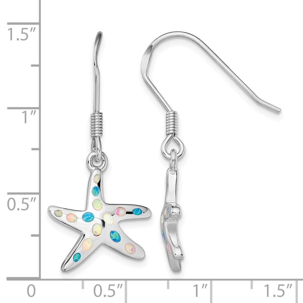 Sterling Silver Pink/Blue Created Opal Starfish Earrings, view 4 of 4