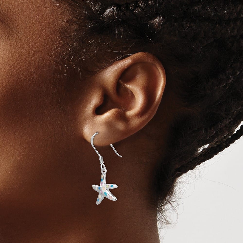 Sterling Silver Pink/Blue Created Opal Starfish Earrings, view 3 of 4
