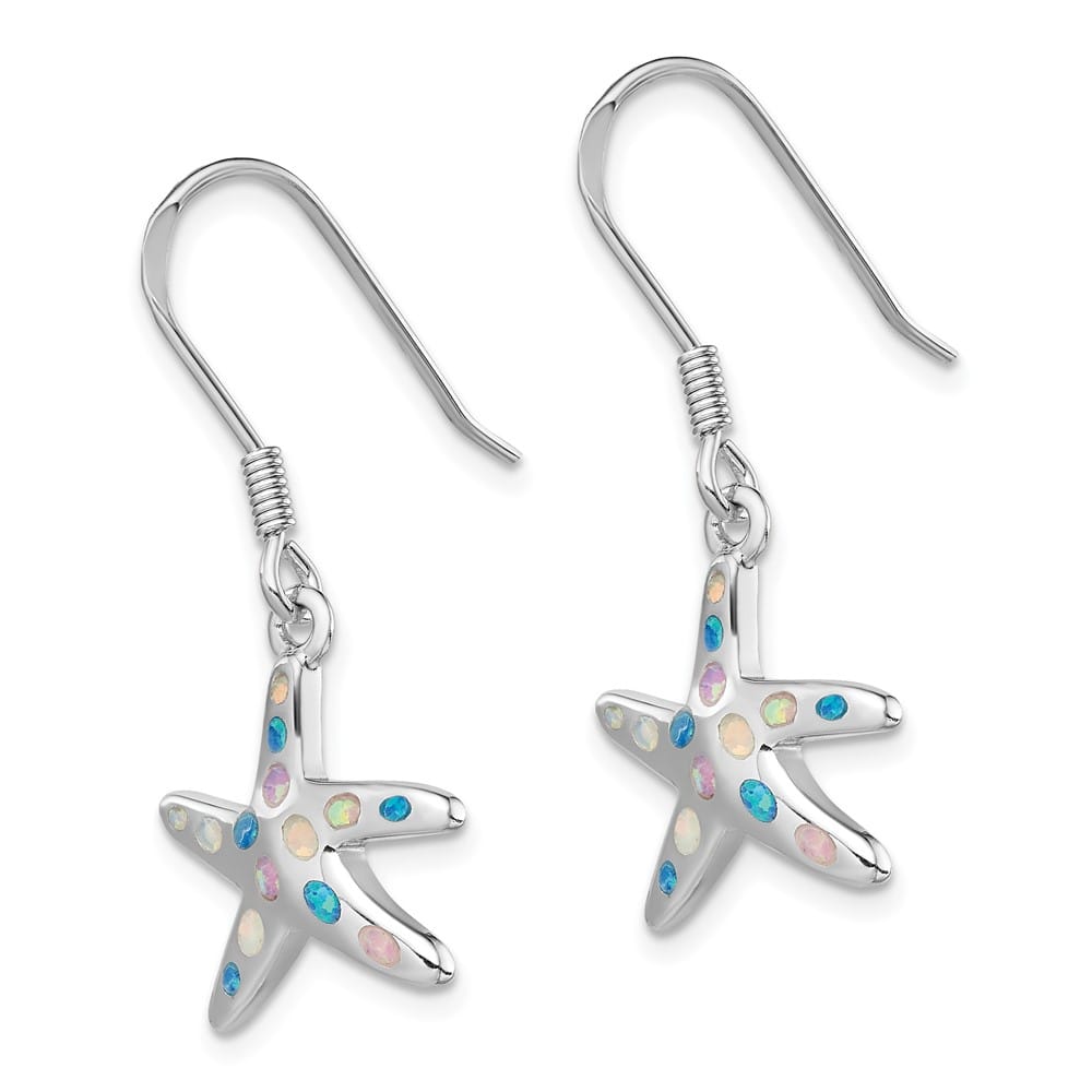 Sterling Silver Pink/Blue Created Opal Starfish Earrings, view 2 of 4