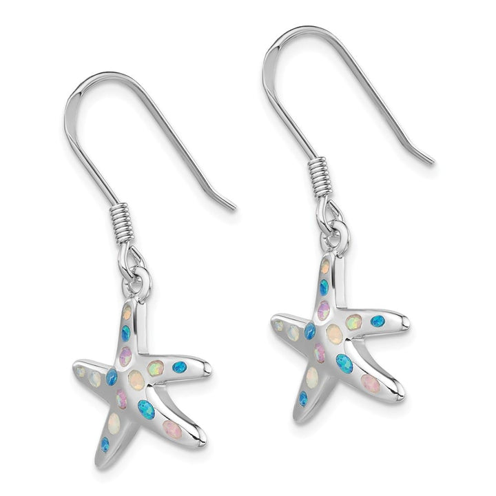 Sterling Silver Pink/Blue Created Opal Starfish Earrings, view 2 of 4