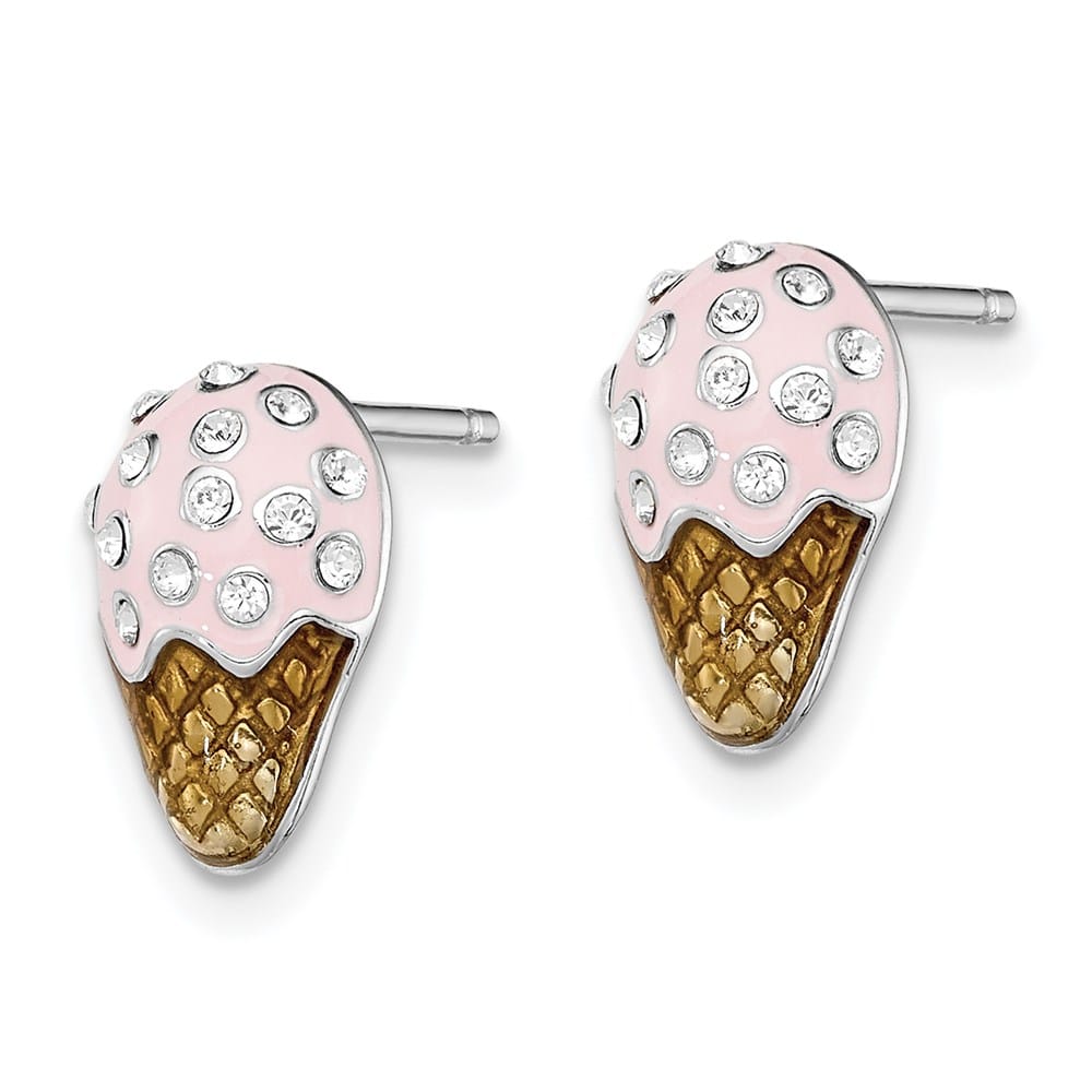 Sterling Silver Pink & Brown Ice Cream Cone Post Earrings