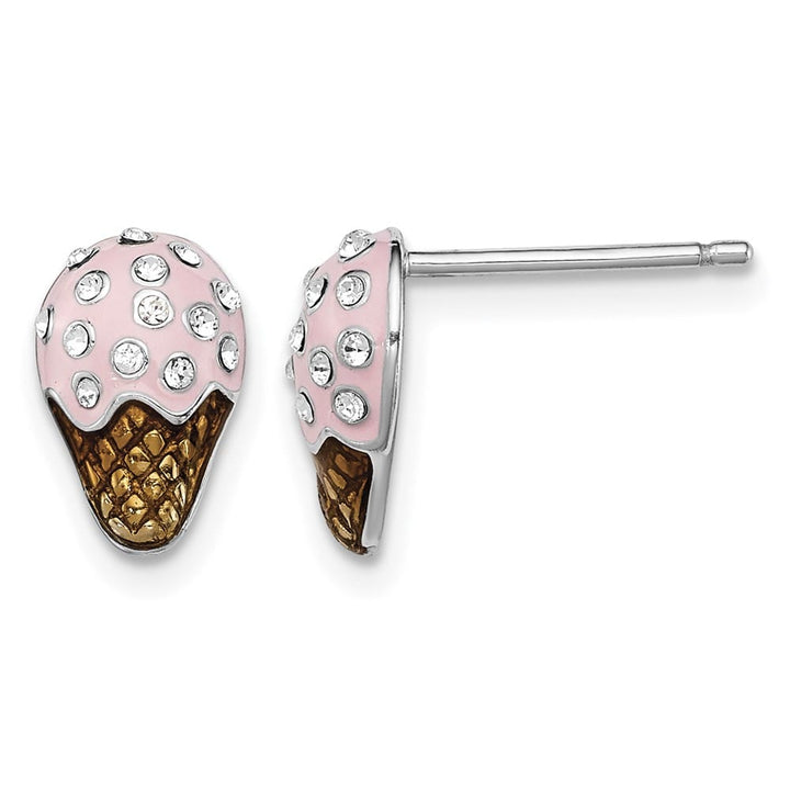 Sterling Silver Pink & Brown Ice Cream Cone Post Earrings