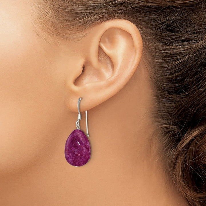 Sterling Silver Pink Cracked Aventurine Teardrop Dangle Earrings, view 3 of 4
