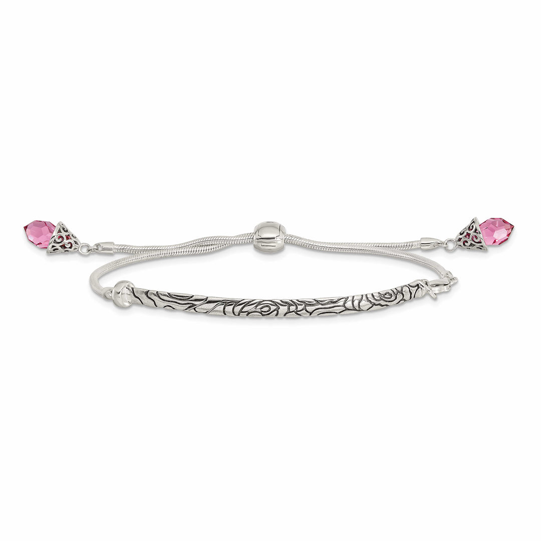 Sterling Silver Pink Crystal Briolette Adjustable Bolo Bracelet