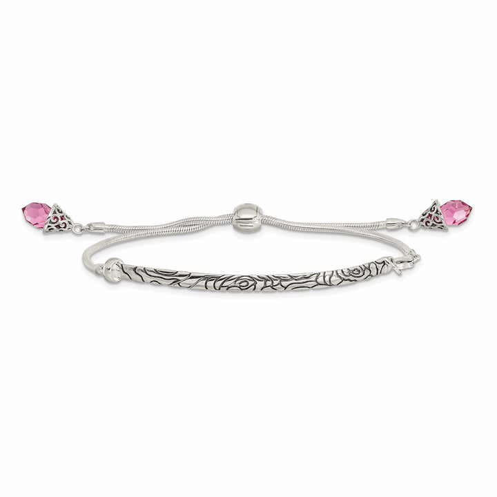 Sterling Silver Pink Crystal Briolette Adjustable Bolo Bracelet