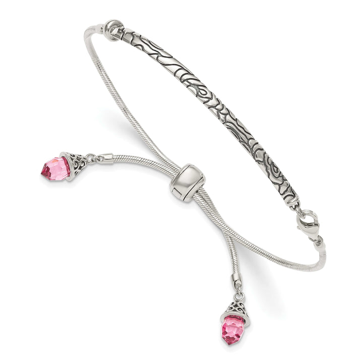 Sterling Silver Pink Crystal Briolette Adjustable Bolo Bracelet