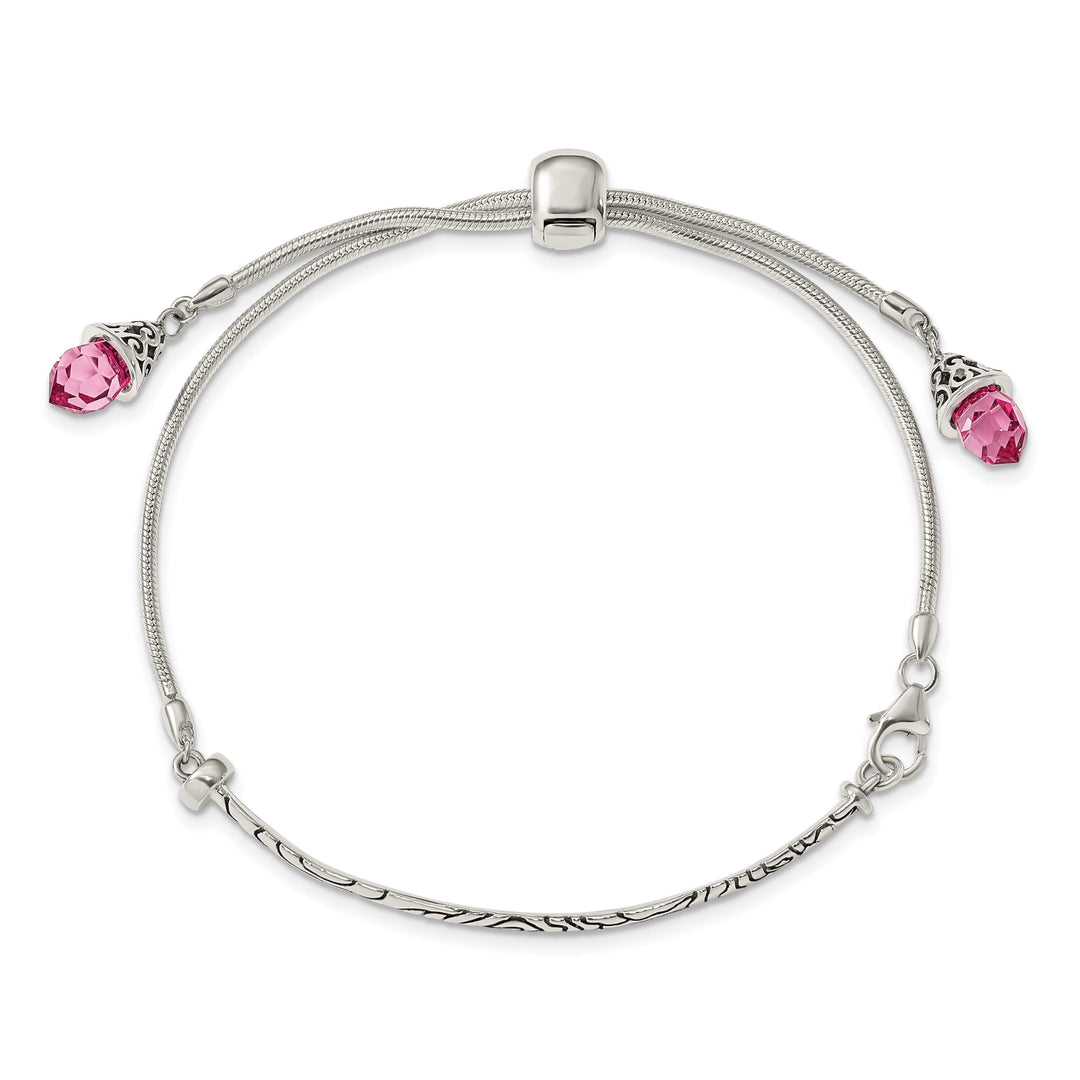 Sterling Silver Pink Crystal Briolette Adjustable Bolo Bracelet
