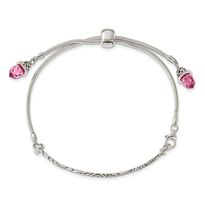 Sterling Silver Pink Crystal Briolette Adjustable Bolo Bracelet