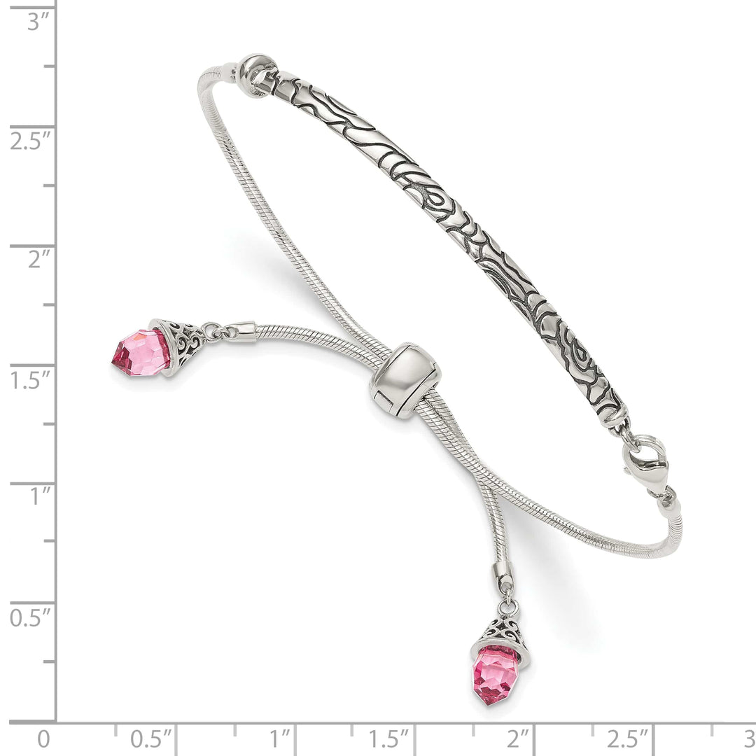 Sterling Silver Pink Crystal Briolette Adjustable Bolo Bracelet