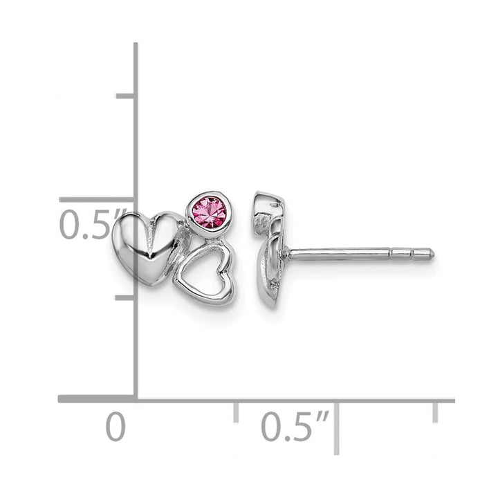 Sterling Silver Pink Crystal Double Heart Petite Post Earrings